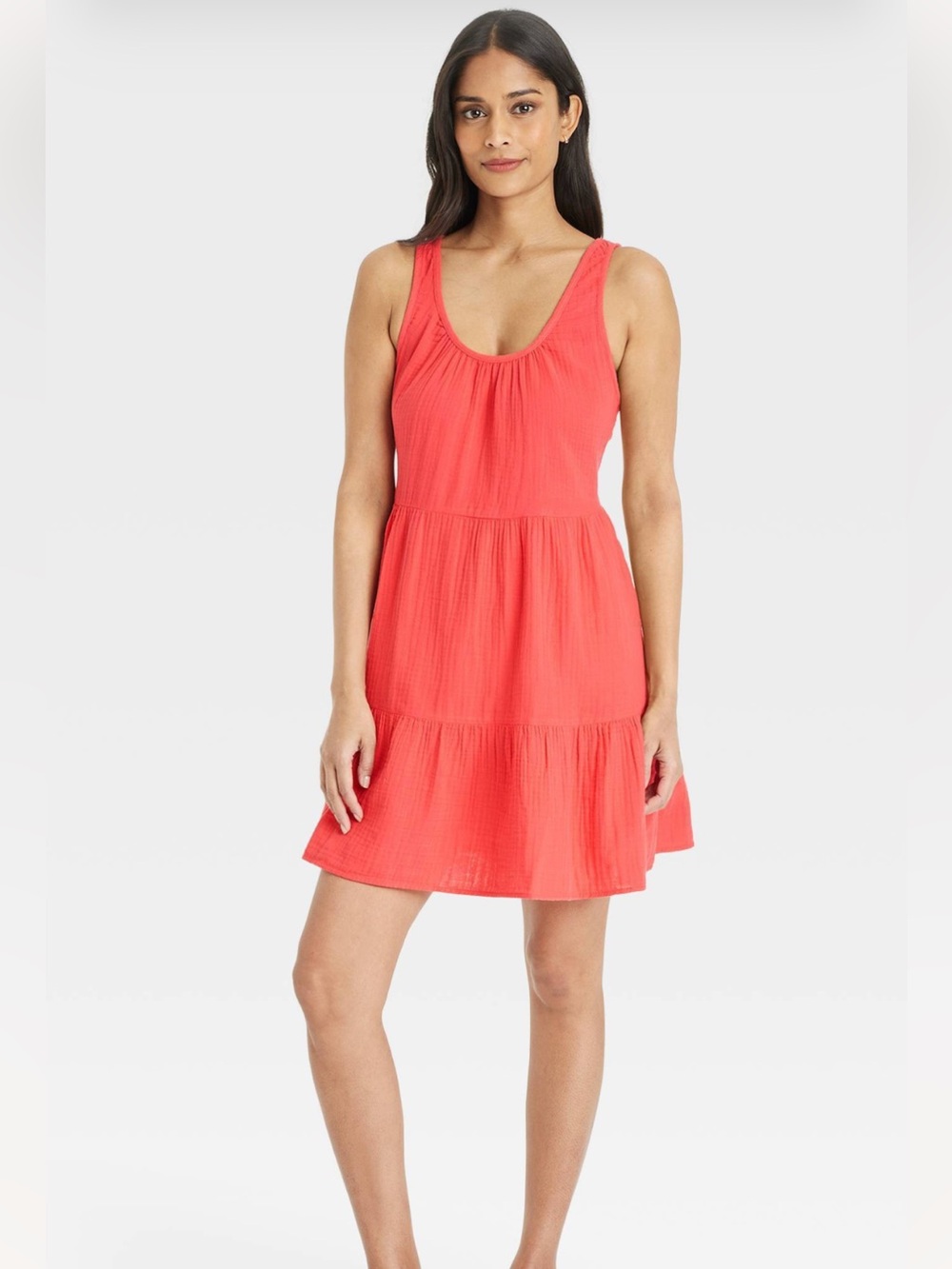 Universal Thread Coral Sleeveless Tiered Dress